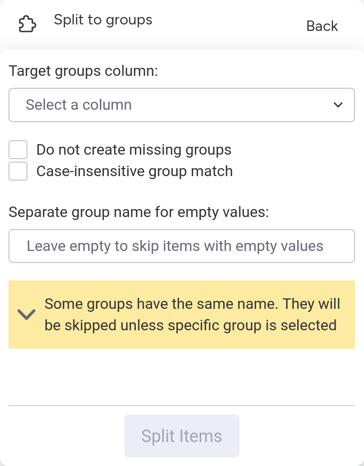 Split to groups application screenshot